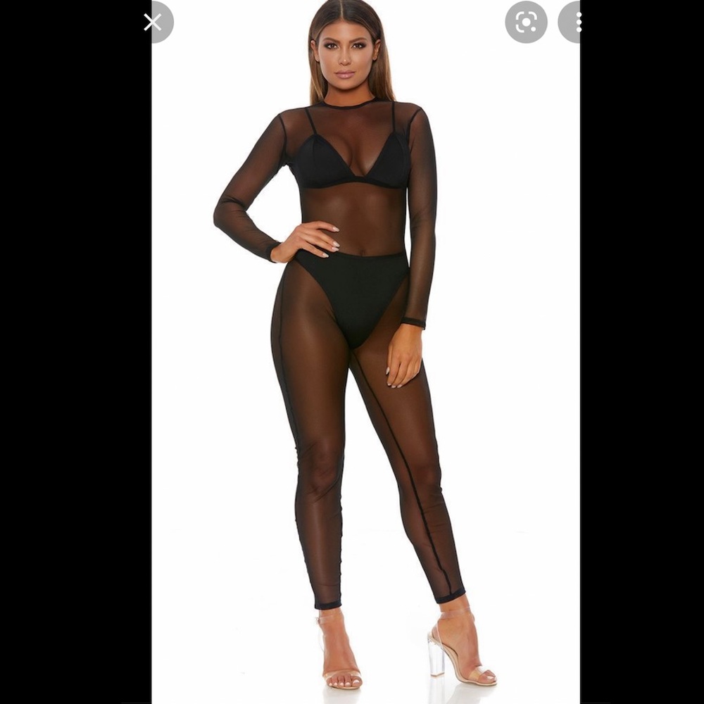 Black mesh sheer full body suit